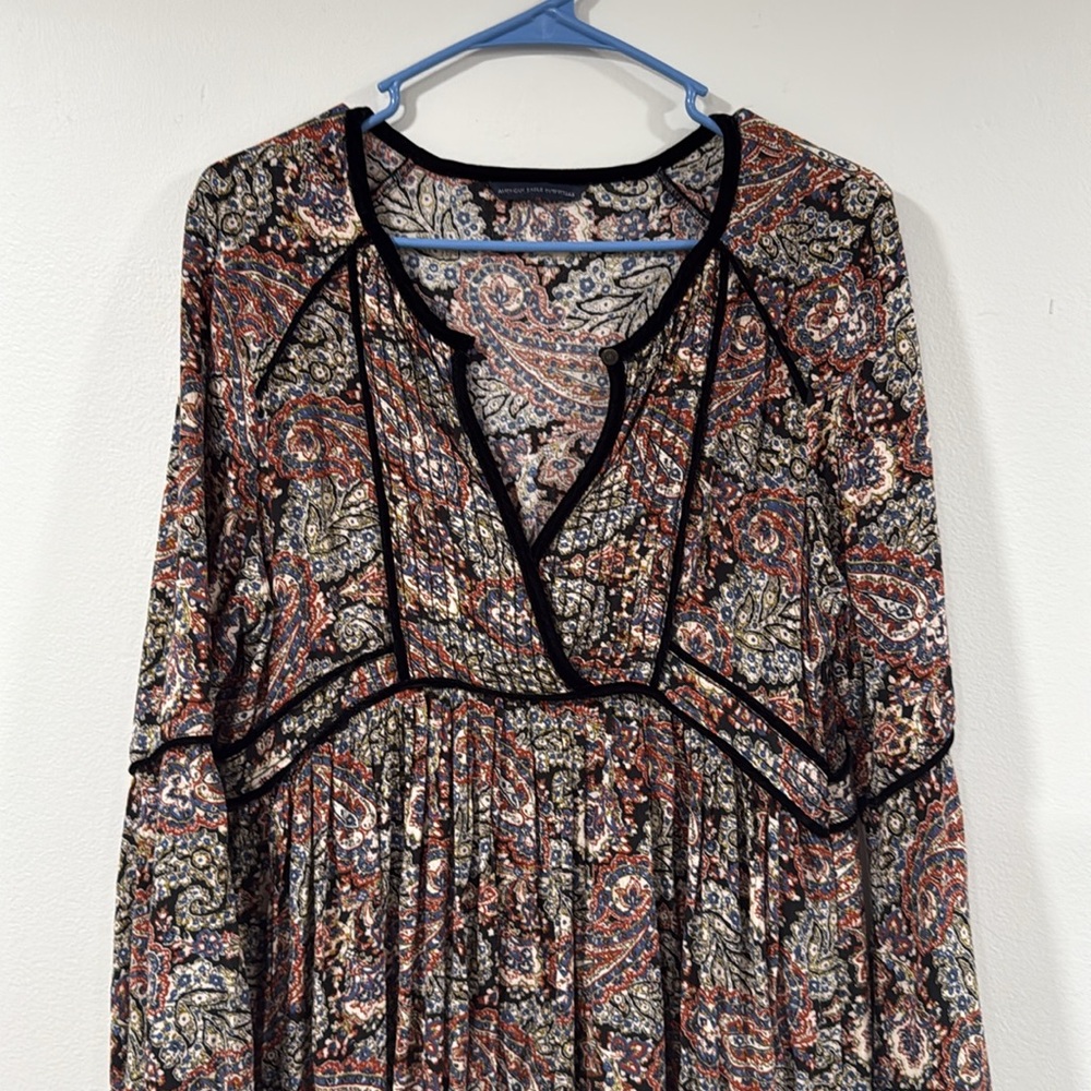 American Eagle Outfitters Long Sleeve Paisley Dress in Black, Rust, Cream - Picture 2 of 10